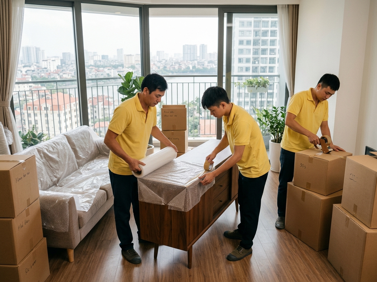 Quy trình bọc lót đồ gỗ 3 lớp màng PE & thùng carton an toàn